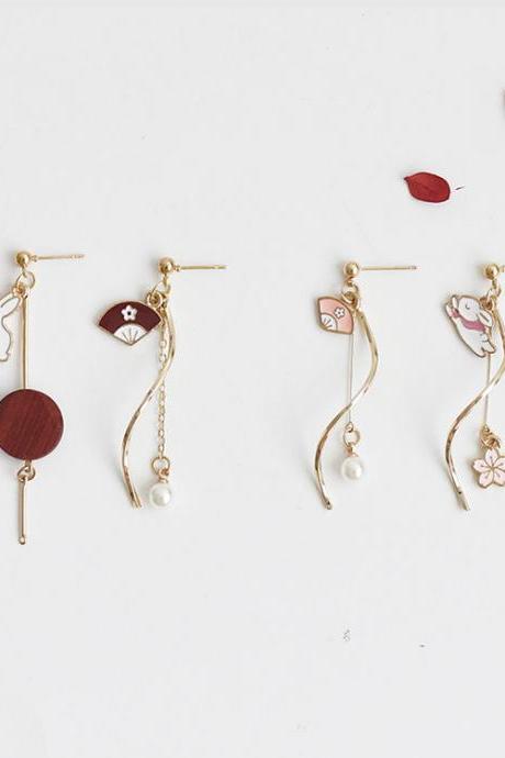Japanese Bunny Earrings | Rabbit Dangle Earrings | Rabbit Drop Earrings | Japanese Sakura Earrings | Golden Earrings |Japanese Cute Earrings