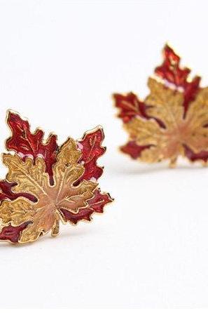 Maple Leaf Stud Earrings | Handmade Earrings | Autumn Maple Leaf Earrings | Leaf Stud Earrings | Tiny Leaf Earrings | Red Leaf Earring |