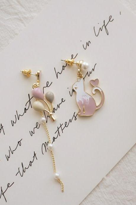 Korean Style Cat Earrings | Cute Cat Earrings | Cat Jewelry | Cat Lady Gift | Earrings | Kawaii Earrings| Simple Earrings | Cat Drop Earring