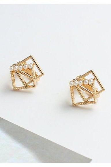 Classic Square Earrings | Korean Style Earrings | Classic Earrings | Simple Stud Earrings | Everydayjewelry | Pearl Earrings | Christmas