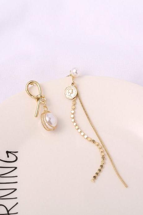 Dangle Pearl Earrings | Mismatch Pearl Drop Earrings | Korean Earrings | Gold Dangle Geometric Earrings | Cute Earrings | Christmas