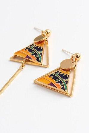 Asymmetrical Painting Dangle Earrings | Sun Flower Earrings | Triangle Asymmetric Earrings | Handmade Earrings | Sun Flower Drop Earrings