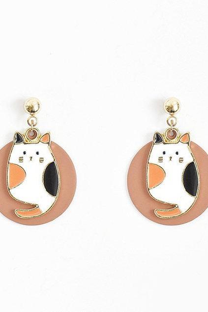 Calico Cat Earrings | Fat Cat Earrings | Cute Cat Earrings | Japanese Style Earrings | Handmade Earrings | Cat Lady Gift | Simple Earrings