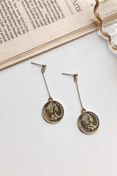 Vintage Coin Earrings | Korean Style Earrings | Gold Coin Drop Earrings | Everyday Jewelry | Coin Dangle Earrings | Classic Jewelry