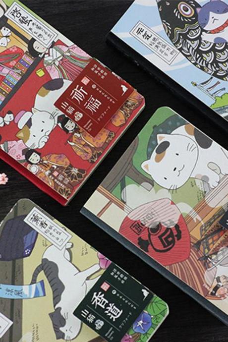 Mountain Chill Cat Notebook | Simple Traveler Notebook | Japan Cat Party Diary | Hand Drawing Cat Planner | Little Kitten Design Sketchbook
