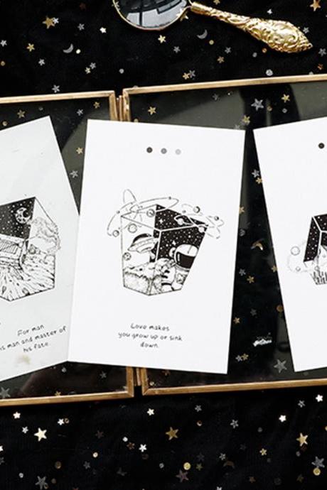 Black & White Galaxy Postcard Collection (30pc) | Galaxy Design Postcard | Hand Drawing Moon Greeting Card | Astronaut Decoration Postcard |