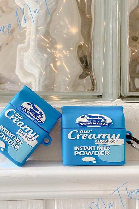 Cartoon Devondale Milk Box Silicone AirPods 1/2/pro Case | Creamy Powder Blue Box Milk Apple AirPods case