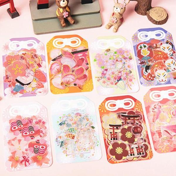 Sakura Bronzing PET Stickers Pack | Sakura Gold Stamping Stickers | Scrapbook Sticker Set | Planner Sticker Sheet | Label Laptop Sticker