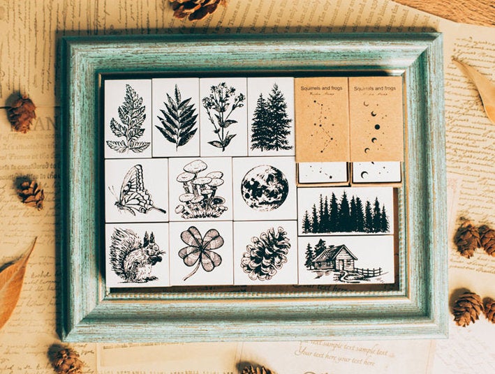 Natural Forest Stamp Collection | Wild Animals Stamp Icon | Herbs ...